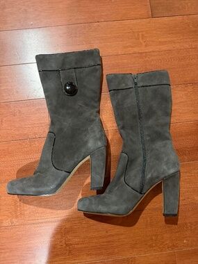 Franco Sarto Gray Suede Block Heel Boots 5.5M
